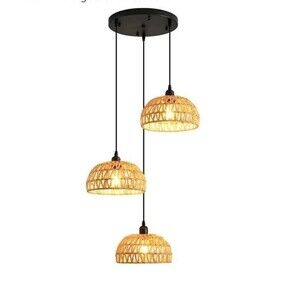 3 Light Rattan Pendant Lights Boho Hand Woven Rattan Chandelier Coastal Lighting